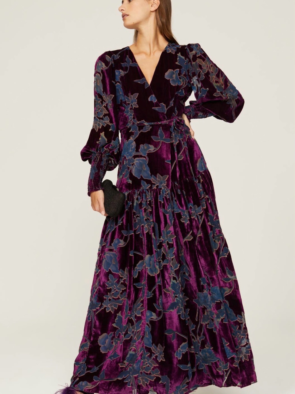 Hutch Plum Velvet Floral Wrap Maxi Dress